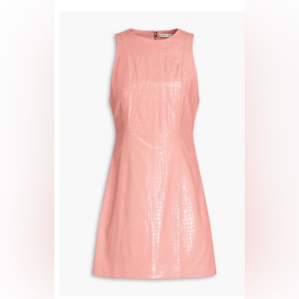 ALICE + OLIVIA Daven faux croc-effect leather mini dress, SZ 2,Antique rose,$498